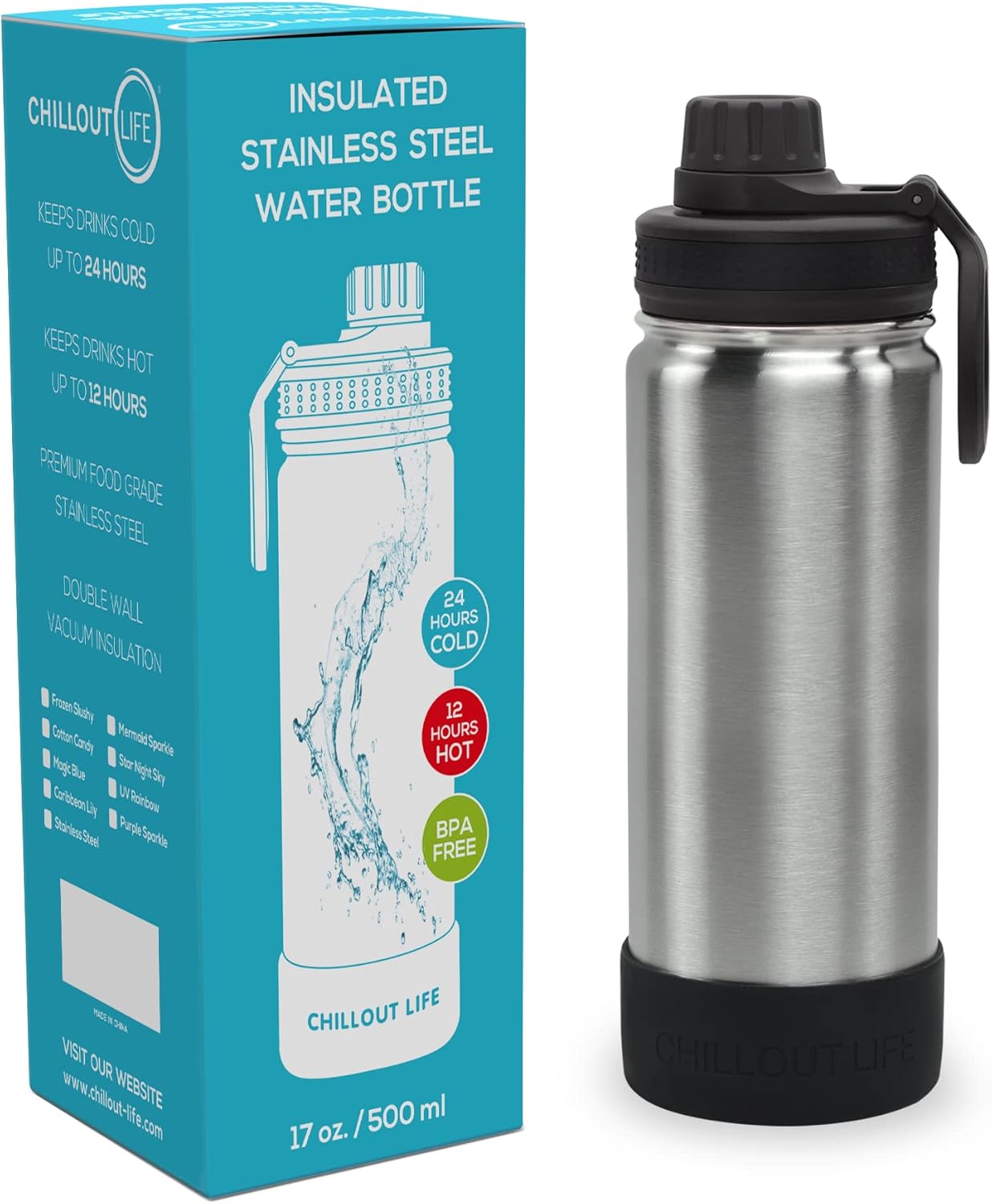 CHILLOUT LIFE 17 oz Kids Insulated Water Bottle for School with Leakproof Spout Lid and Cute Waterproof Stickers, Personalized Stainless Steel Thermos Flask Metal Water Bottle for Girls & Boys - Image 2