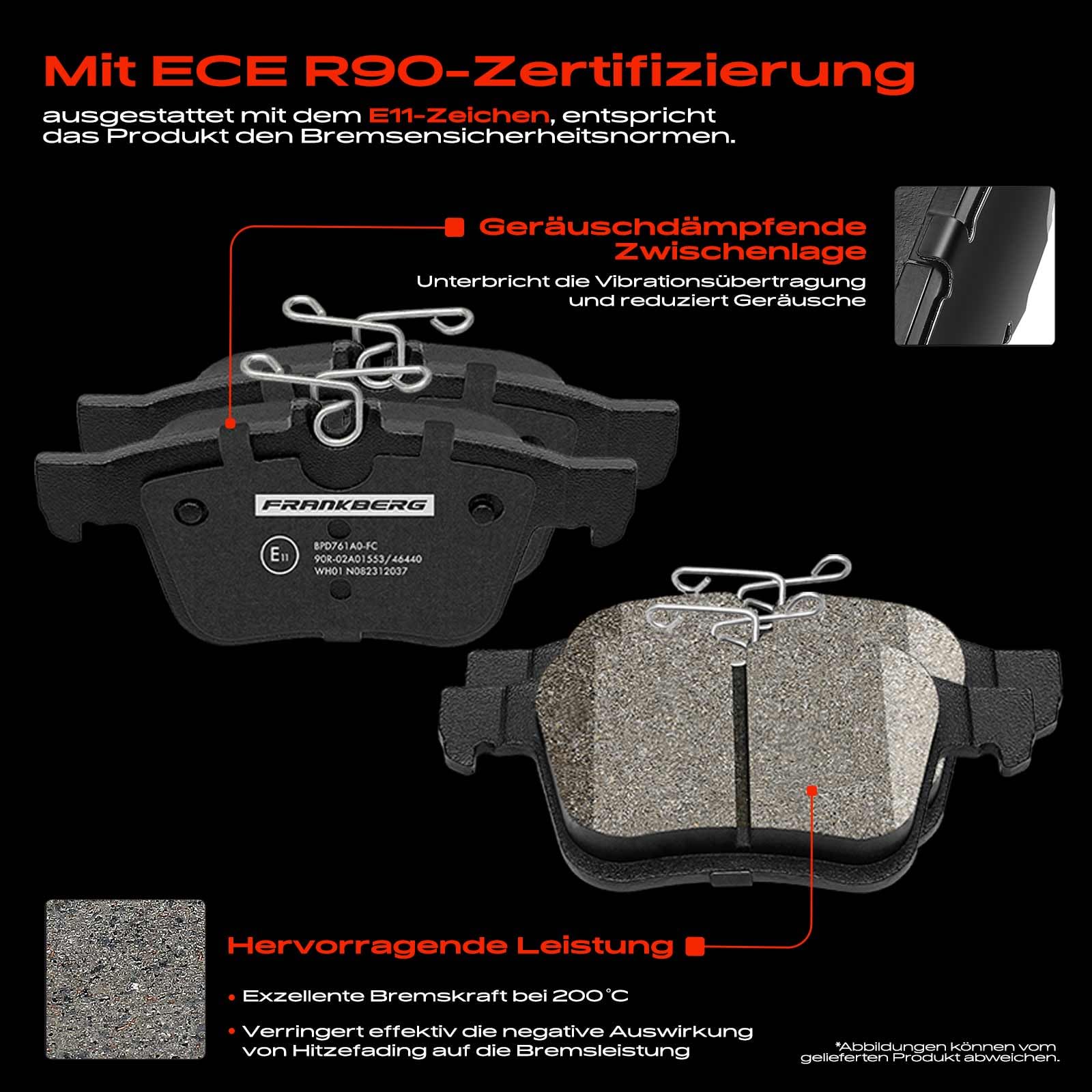 Frankberg Bremsensatz inkl. 2x Bremsscheiben + 4x Bremsbeläge Hinten Kompatibel mit K.a.r.o.q ND7 NU7 Golf VII 5G1 BE1 BE2 BQ1 A3 Sportback Replace# 5Q0615601D