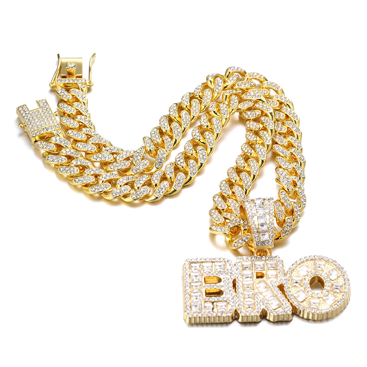 HALUKAKAH Catena Oro per Uomo Placcato Oro Reale 18k/Finitura Oro Bianco Platino Iced Out Collana Ciondolo,Pieno Cz Lab Diamanti Set Griffe,14mm Catena a Maglia Cubana 45cm,Confezione Regalo Gratuita