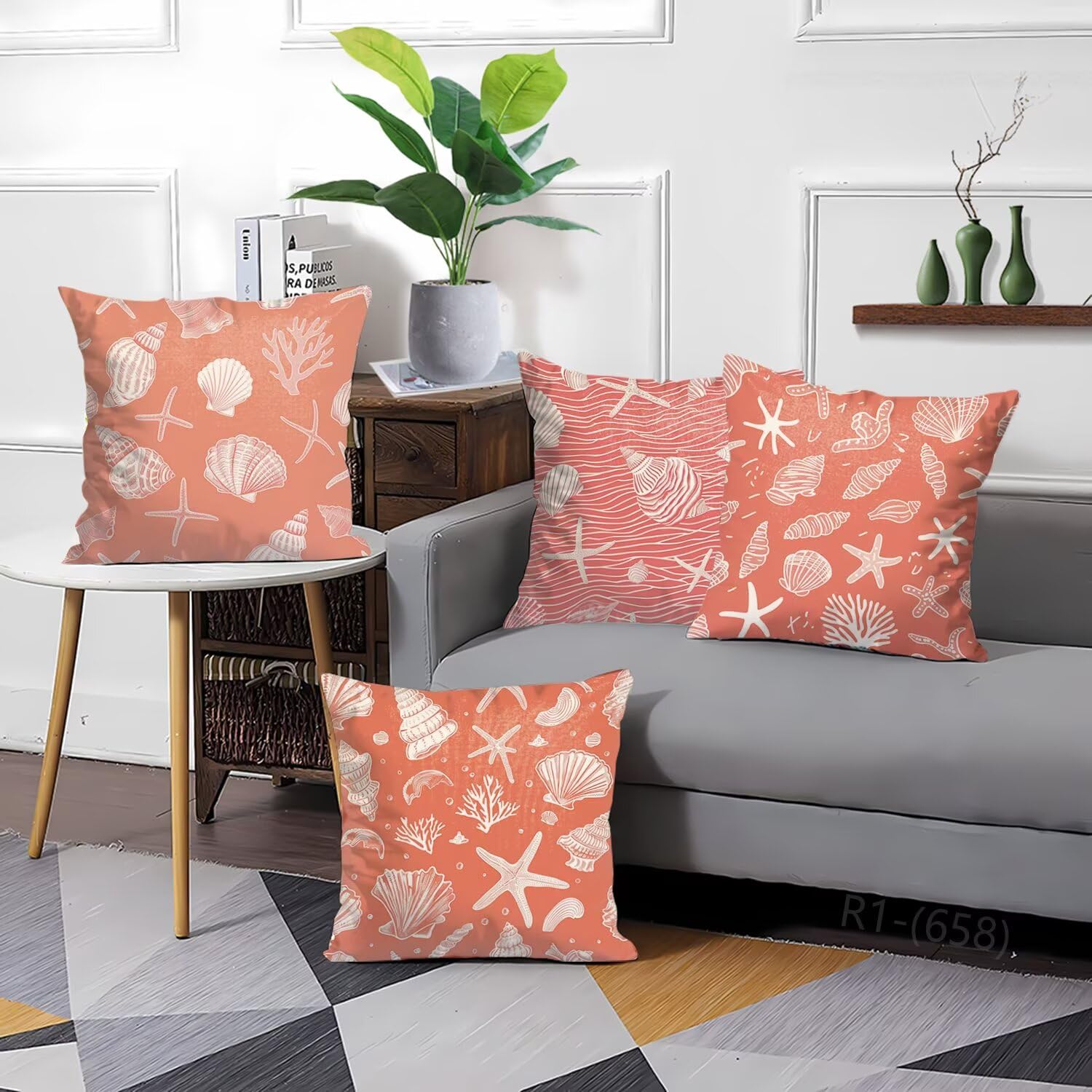 Cuscini Divano Conchiglia Federe Cuscino Divano 50x50 Copricuscini Federe 4 Pack Corallo Cuscini Decorativi, con Cerniera Invisibile Fodere Cuscino per Soggiorno Camera Letto Decorazioni Casa H2-658