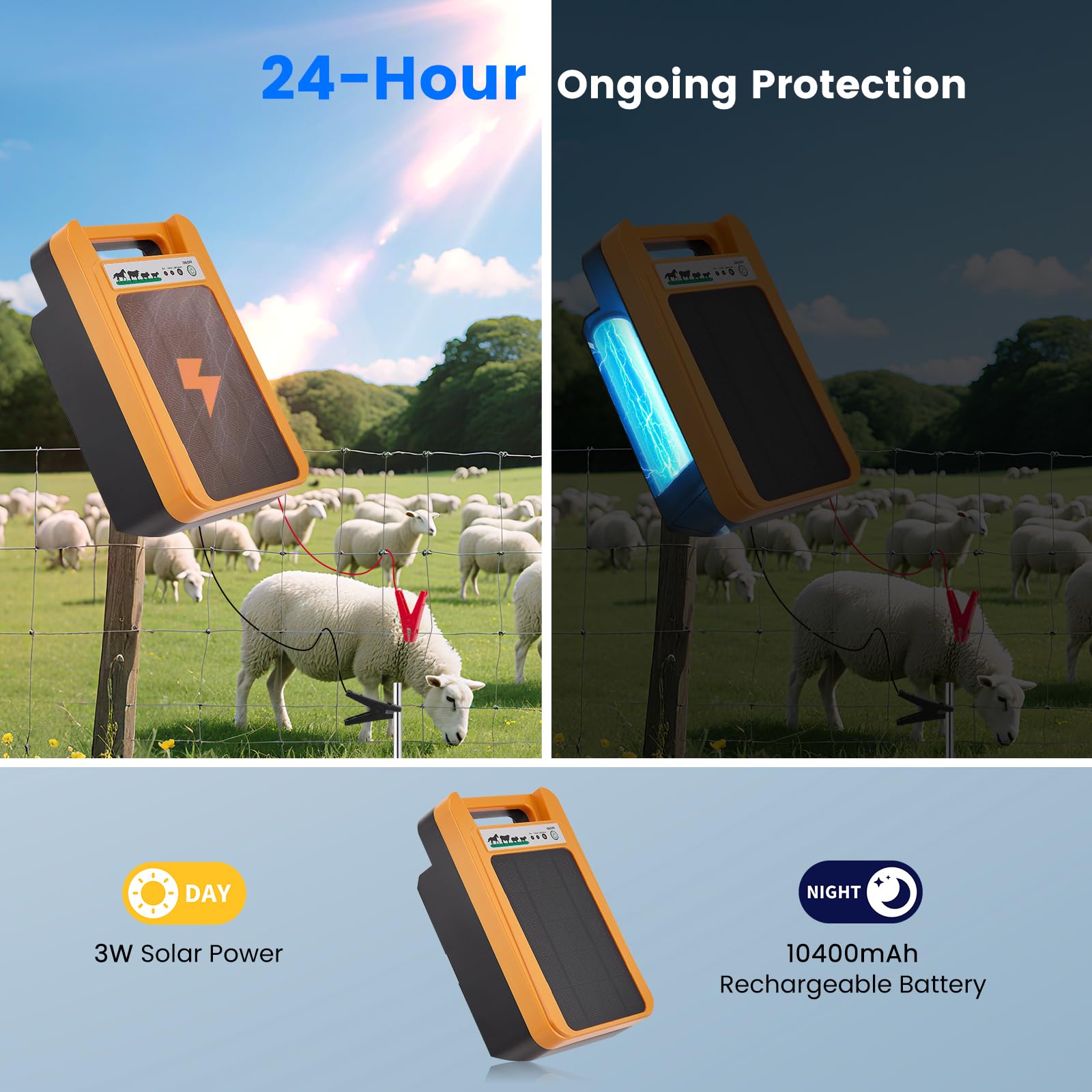 Elettrificatore per recinzioni elettriche con portata di 10 km, potenza di uscita di 1,5-2 J per bestiame e animali domestici, alimentazione trivalente (230 V/12 V/solare), impermeabile IP45