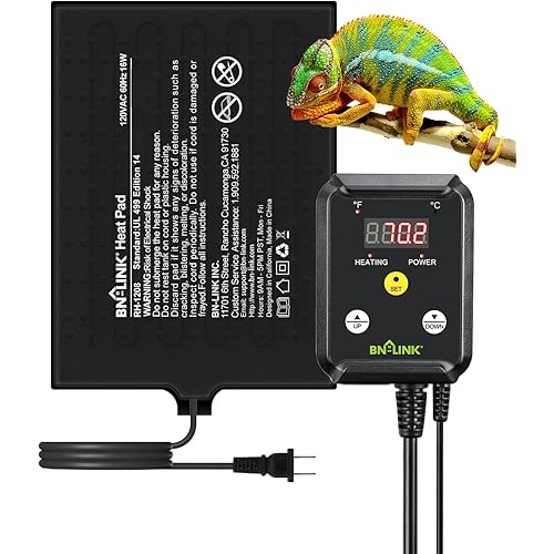 BN-LINK Durable Reptile Heating Pad 8" X 12" with Digital Thermostat Under Tank Heater Terrarium Warmer Combo Set for Turtles, Lizards, Frogs, and Other Reptiles