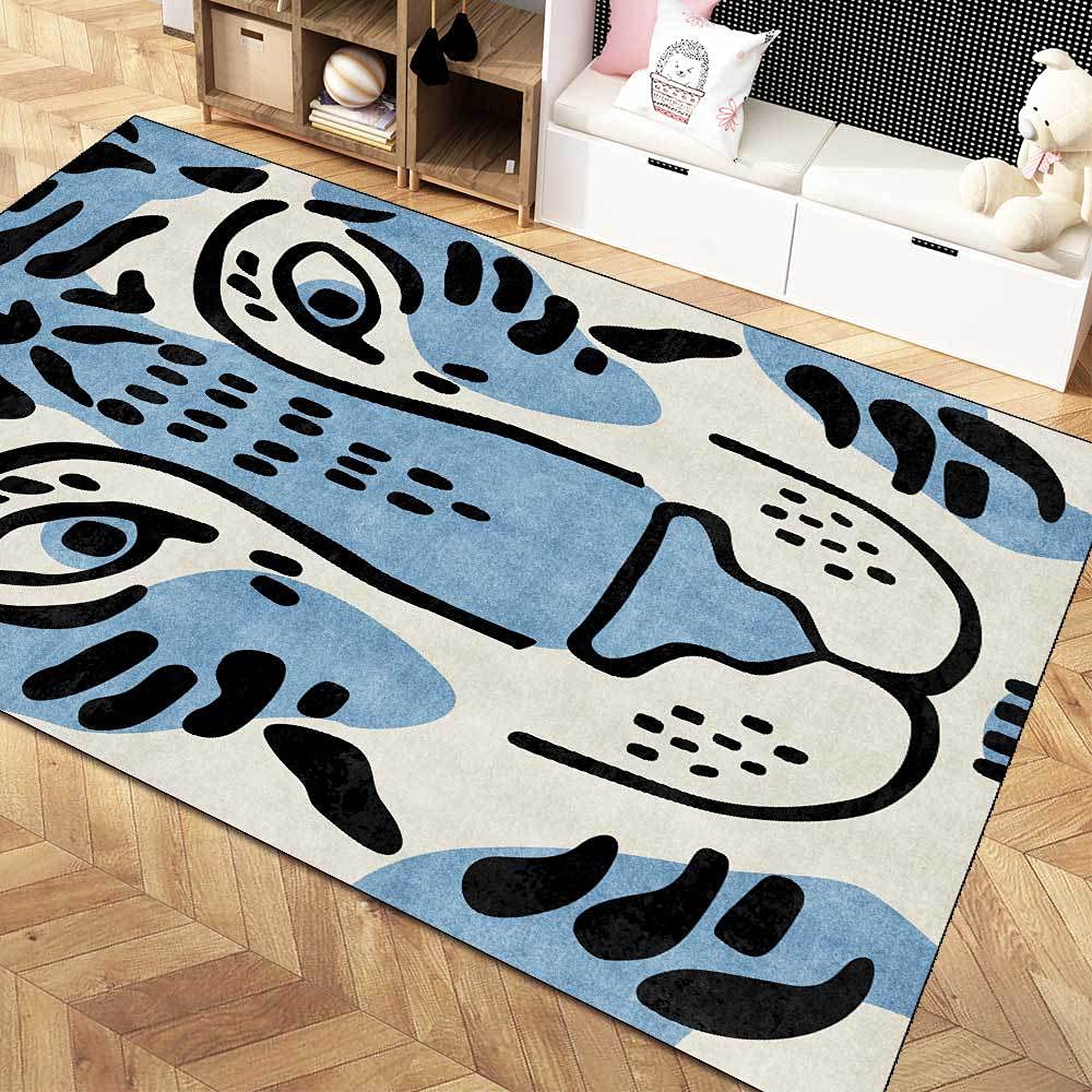 Tapis tigre bleu antidérapant 180x180 cm pour sécuriser le salon