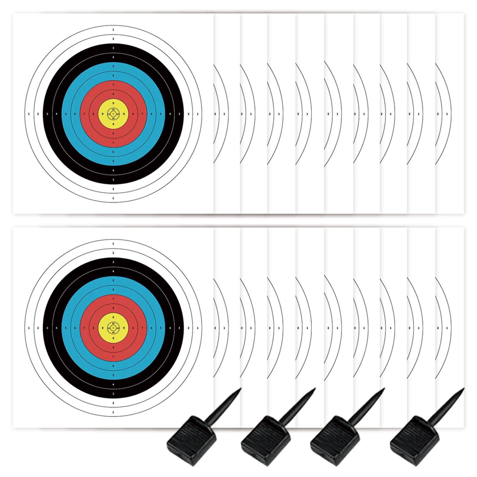 Lot de 20 cibles en papier standard pour tir à l'arc - 60 cm - 10 anneaux - Arc et flèche - Visage pour tir à l'arc