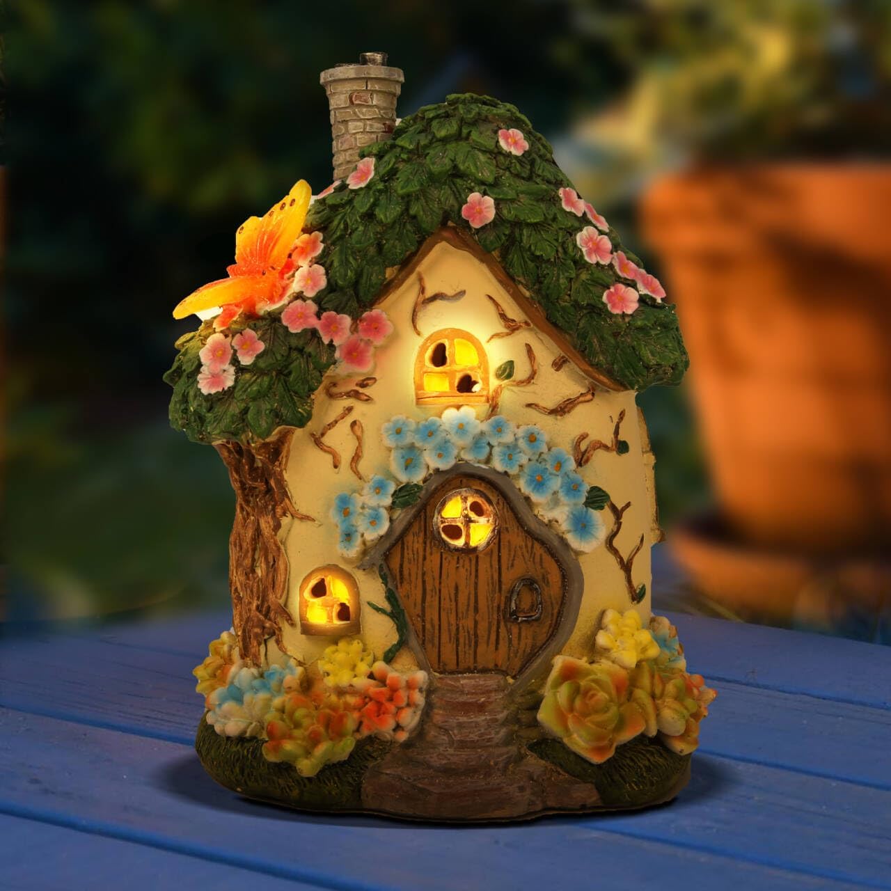 Solar Outdoor Garden Figurine Lights - Garden House Statues Lights for Outside Yard Patio Front Porch Balcony Home, Birthday Easter Gifts for Adults Women