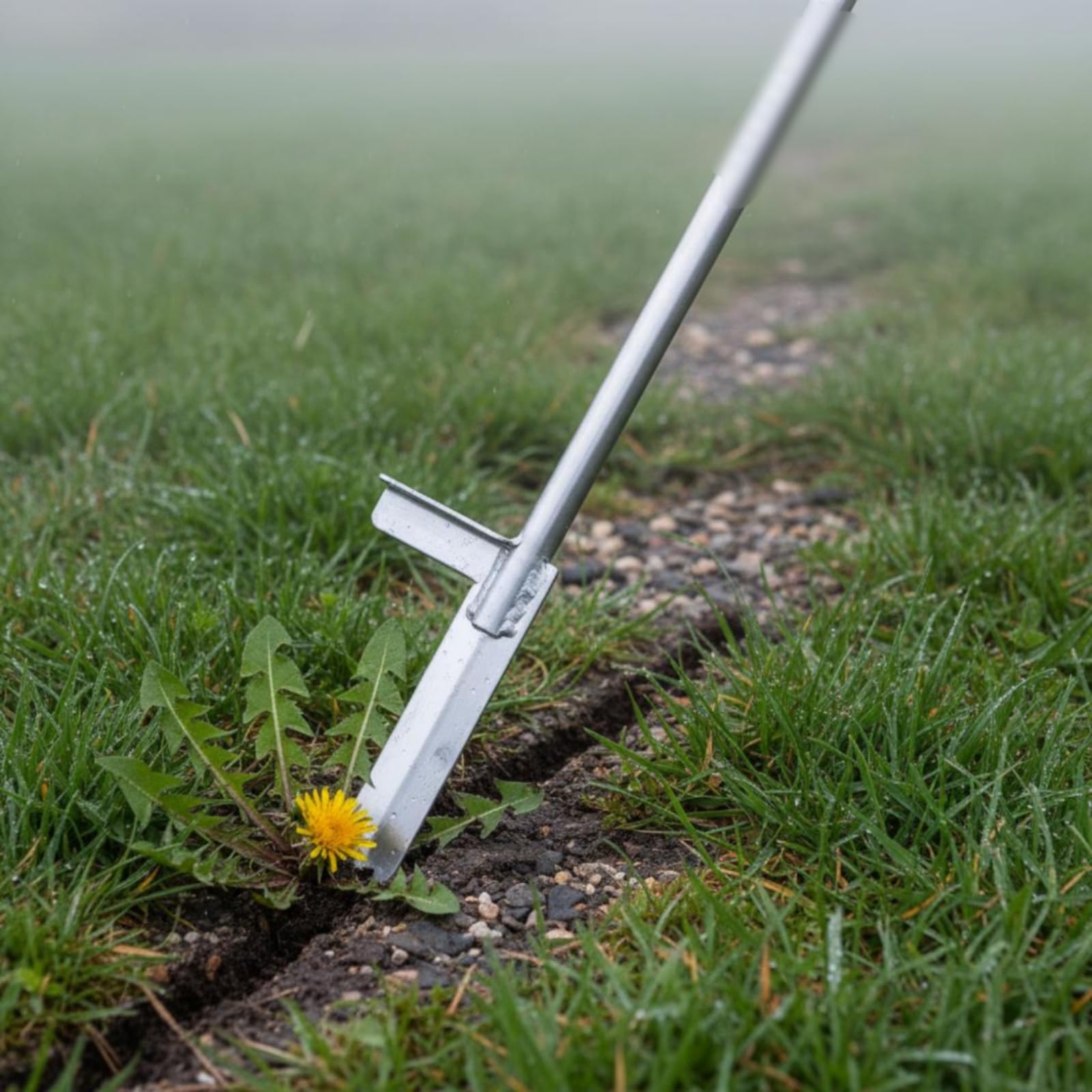 Unkrautstecher Gartenwerkzeug Hand Jäter Unkrautentferner mit Langem Stiel T Griff Metallklinge Hebeltritt Rückenschonend für Gartenarbeit Rasen Kanten