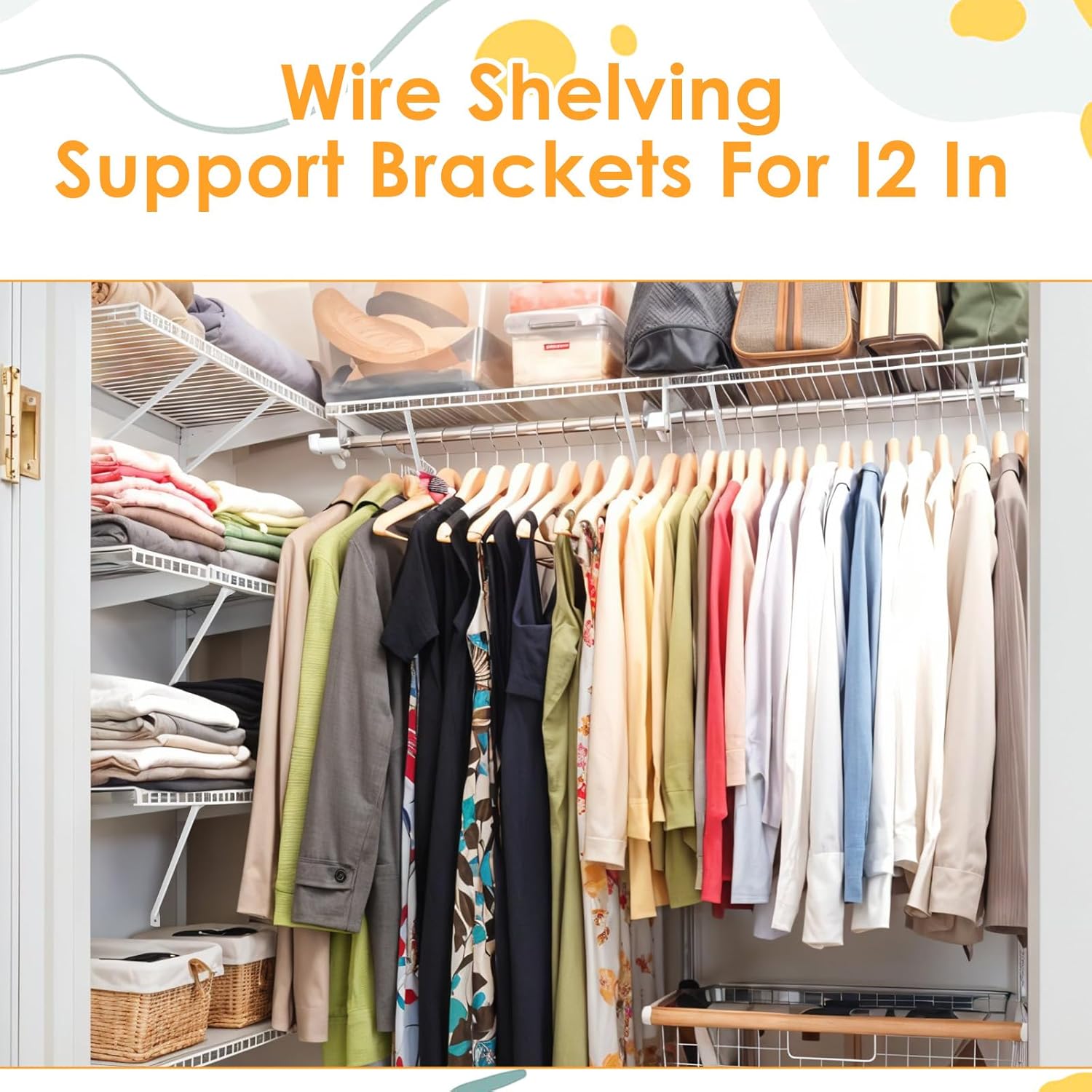 6 Pack Wire Shelf Brackets, Support Brackets for 12 Inch Shelving with Anchors and Screws, Closet Shelving Accessories for Wall Installation White