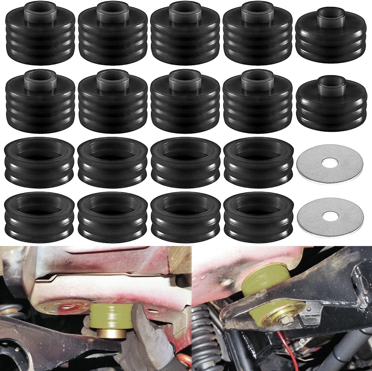 KF04050BK Body Mount Bushing Kit Compatible with Ford F250 F350 Super Duty 1998-2018 2WD 4WD Polyurethane Body Mounts (Black)