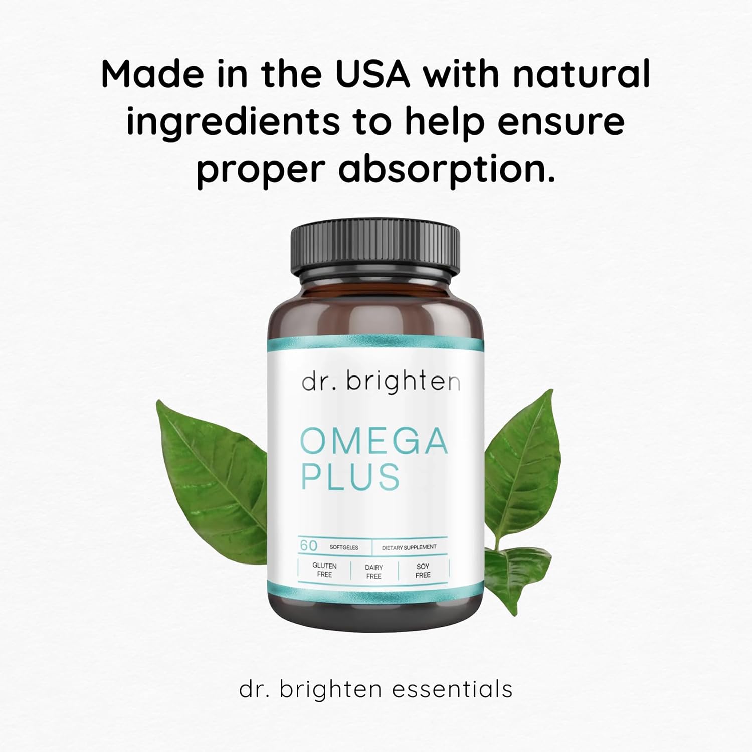 Dr. Brighten Omega Plus — 1500 mg of EPA/DHA Non-GMO Fish Oil Supplement for Heart, Brain, and Immune System — 60 Softgels