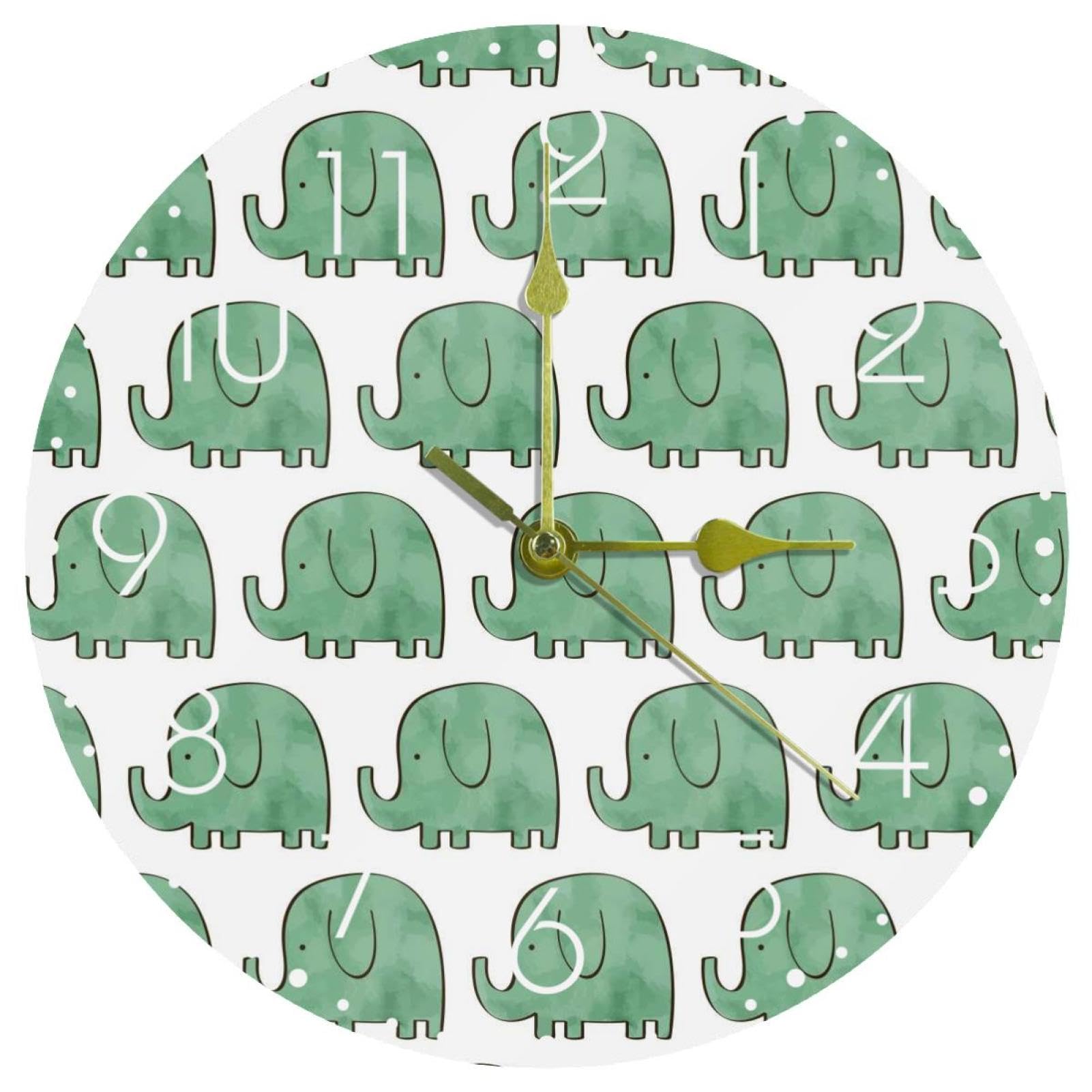 Horloge murale en acrylique silencieuse motif éléphant pendule ronde sans tic-tac