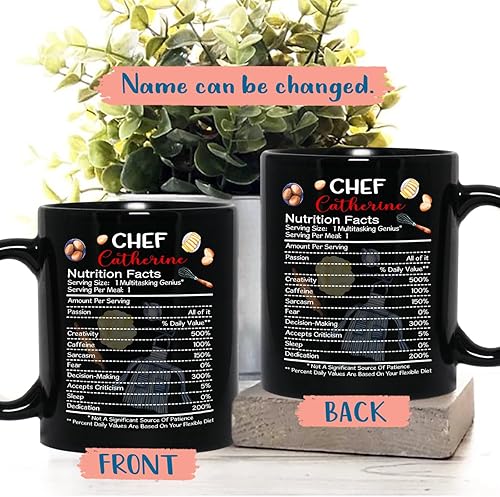 Vista 87 de Taza de café negra personalizada con nombre «A Truly Great Chef Is Hard To Find con nombre», taza de café personalizada para gran chef de 11 onzas