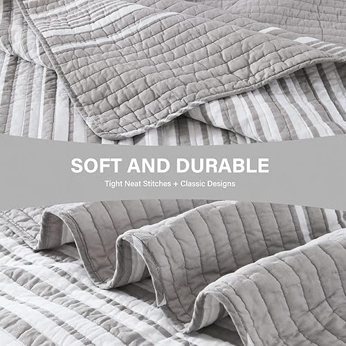 Miniatura 5 de SahSahCasa Edredón tamaño King, edredón 100% algodón, juego de ropa de cama King, edredón geométrico, reversible, ligero, a rayas, para cama King,