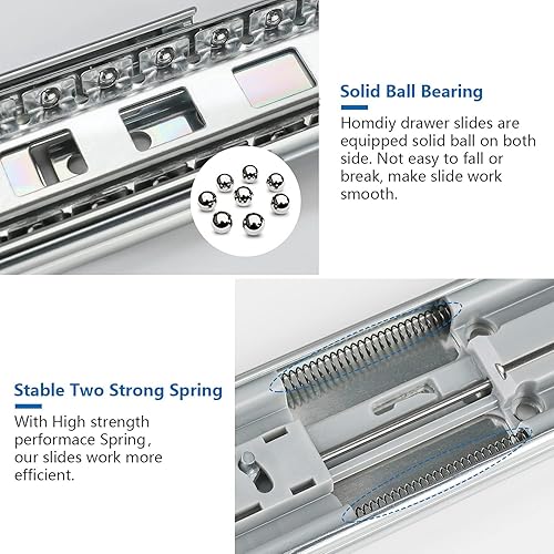 Miniatura 5 de homdiy Guías de cajón de cierre suave de 16 pulgadas, 5 pares - Guías de cajón de extensión completa resistentes con rodamientos de bolas para