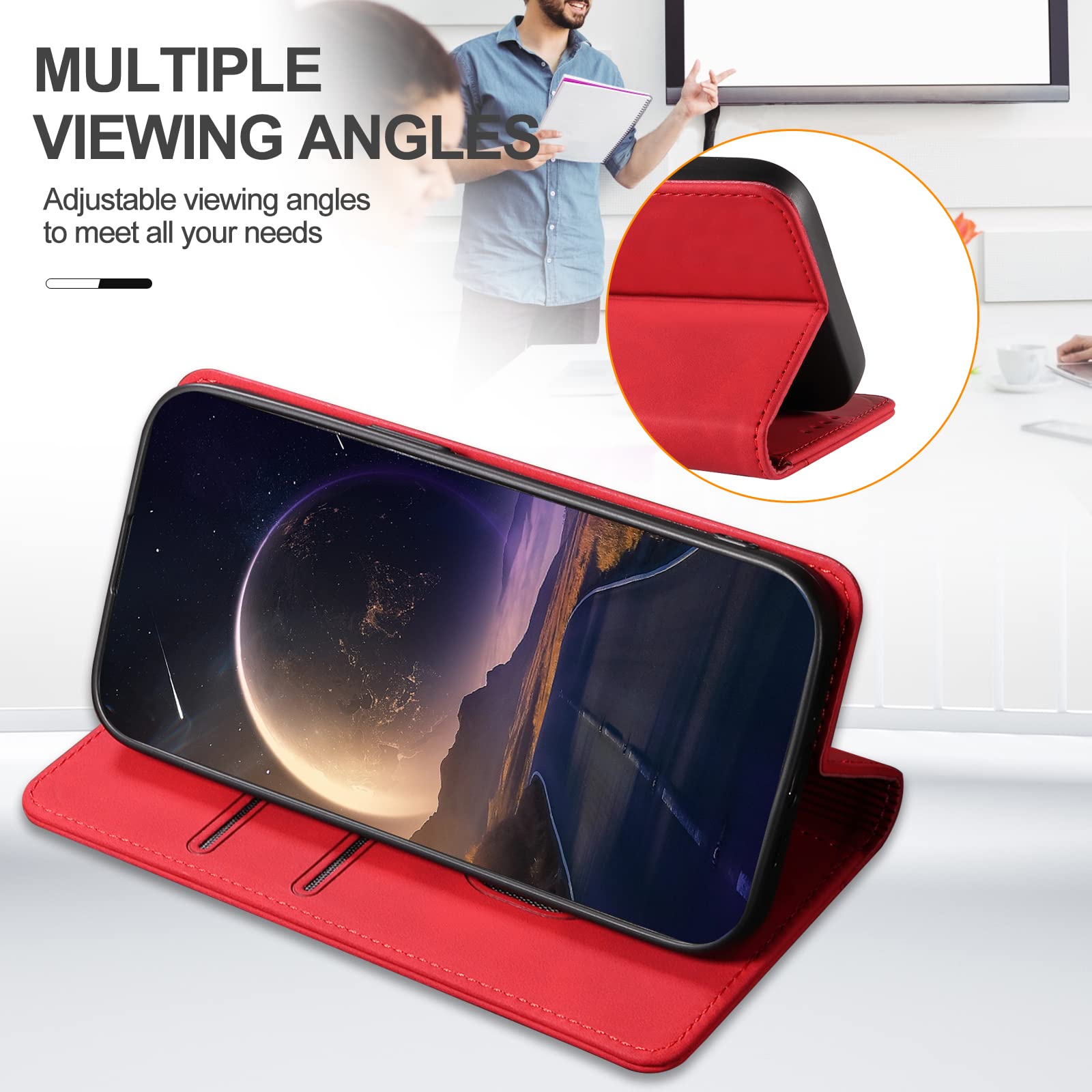 Custodia Portafoglio Per Honor Magic 5 Lite: Pelle PU Rossa Con Chiusura Magnetica, 5 Slot Carte E Funzione Stand