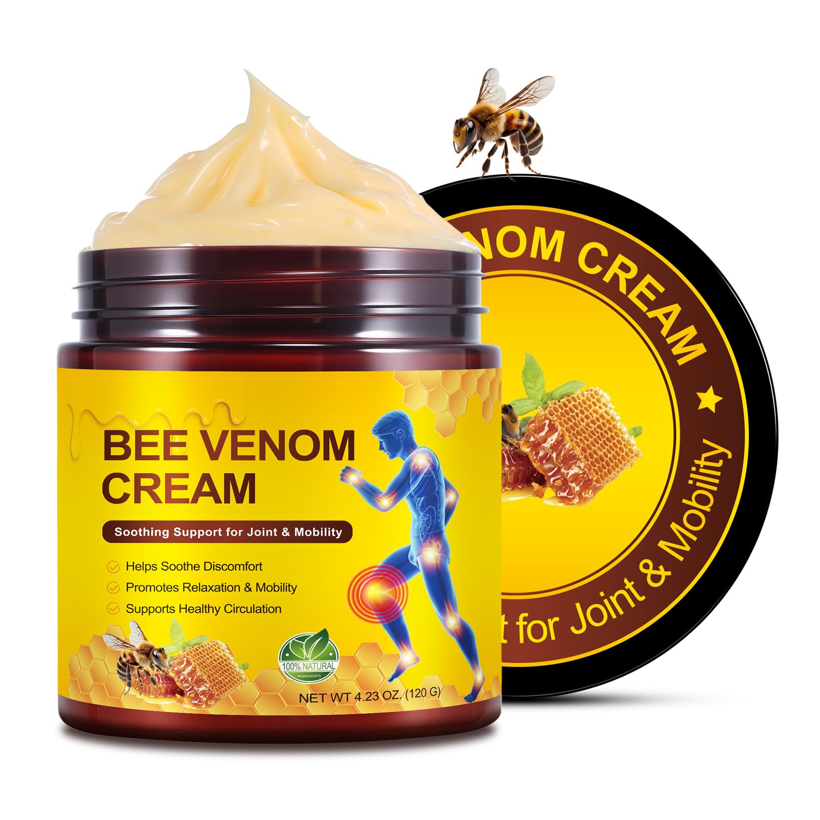 Bienengift-Creme Extra Stark 120 G, Beruhigende UnterstüTzung FüR Gelenke Und Beweglichkeit, Bienengift-Hautpflegecreme, Geeignet Bei Gelenk- Und Muskelschmerzen