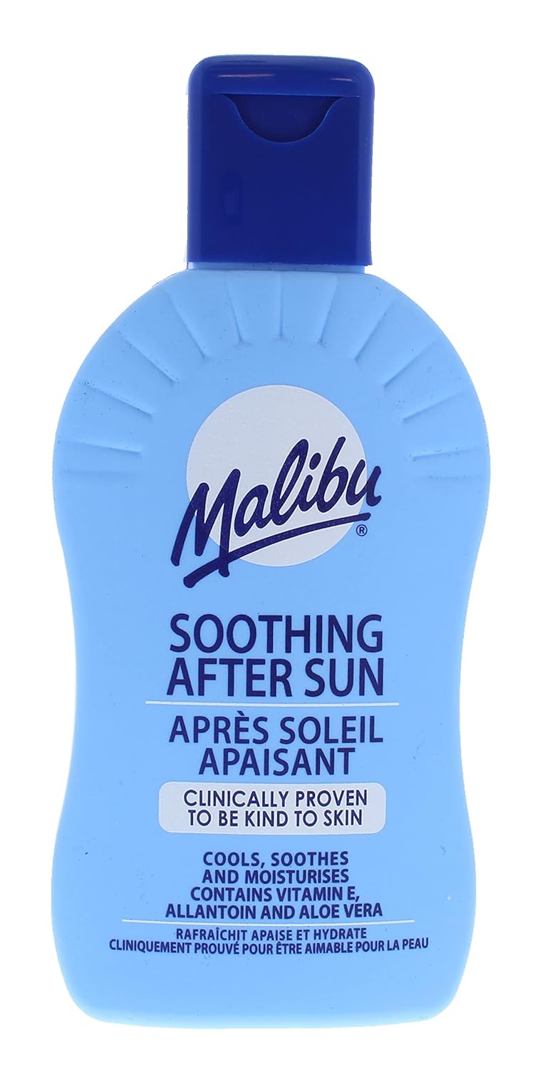 Malibu After Sun Lotion 6.76 fl oz – Cooling Aloe Vera & Vitamin E Moisturizer for Sunburn Relief, Hydrating Post Sun Care for Face & Body, Fast-Absorbing, Made in UK