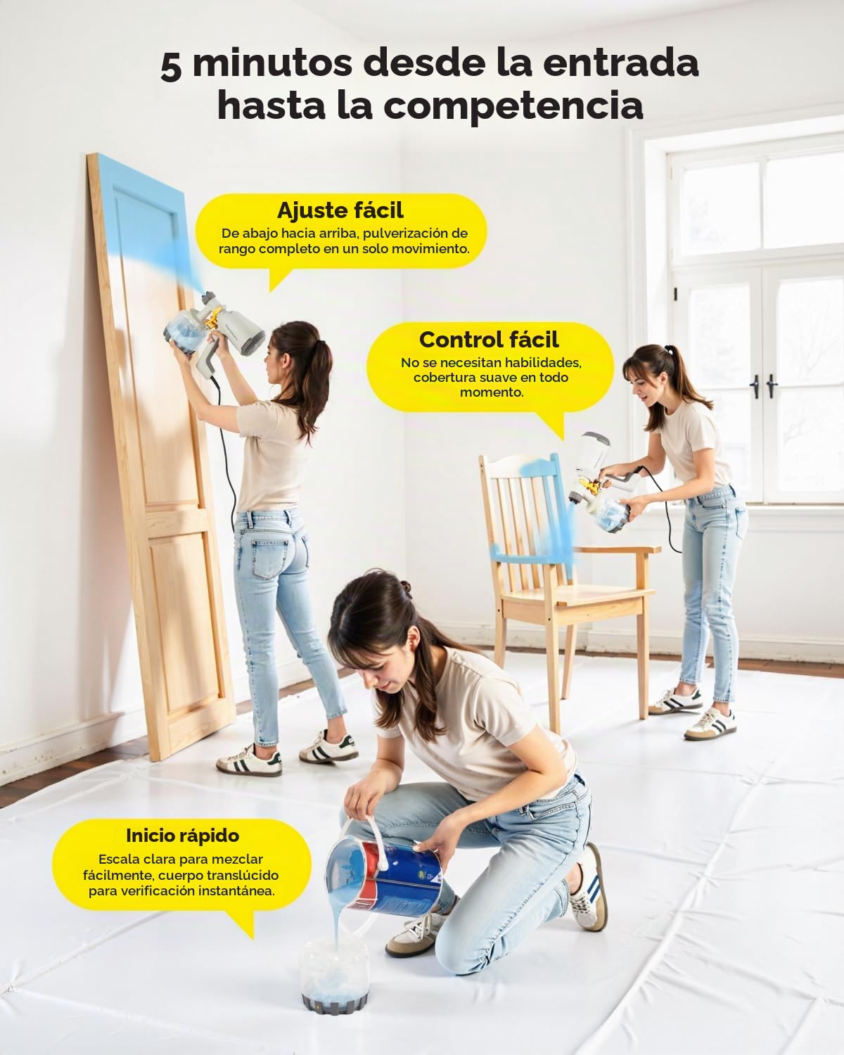InoKraft Pulverizador de pintura, 1200 ml, HVLP incluye 3 boquillas, 3 patrones y kit de limpieza completo para pintura de casa, muebles, armarios, compatible con manchas, selladores y pinturas de