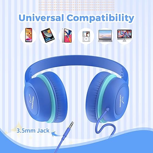 Miniatura 4 de vinamass Auriculares para niños, auriculares con cable con limitador de volumen seguro de 85 dB, ajustables y flexibles para niños, niñas, adecuado