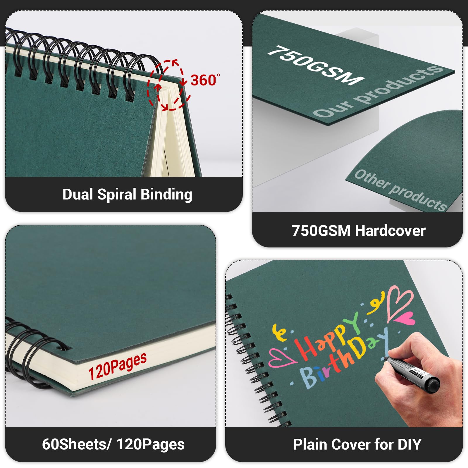 EUSOAR Quaderni a spirale, 12 confezioni A5 14 x 21,1 cm, 120 pagine, copertina rigida, a righe, per viaggi, università, appunti, appunti, schizzi, studenti, ufficio, lavoro, diario, diario, diario,