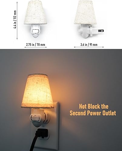 Miniatura 6 de Luz nocturna vintage enchufable con interruptor, paquete de 2 luces LED de noche de 0.5 W enchufables en el enchufe de pared, luz nocturna suave y