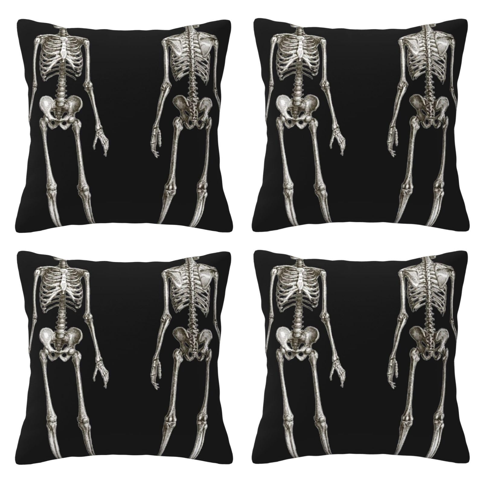 Human Skeleton Printed Pillow Case Set Of 4 - Square Cushion Cover Modern Pillowcase 40x40 Cm