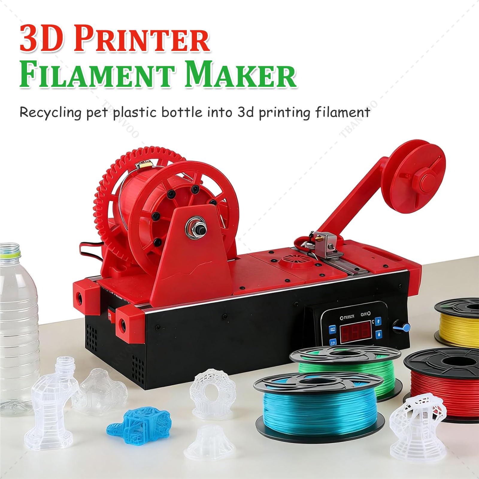 Extrudeuse de filament pour imprimante 3D, PET recyclé avec écran LCD réglable, contrôle de la température et de la vitesse, transforme les bouteilles en filament 3D pour projets créatifs