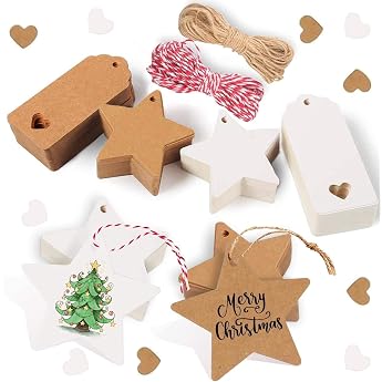 Alintor 100stk. Stern Geschenkanh nger Weihnachten Weihnachtsanh nger mit 20m Schnur Geschenkband Weihnachten Anh nger f r Lik rflaschen Marmeladengl ser Namensschilder Flaschenetiketten