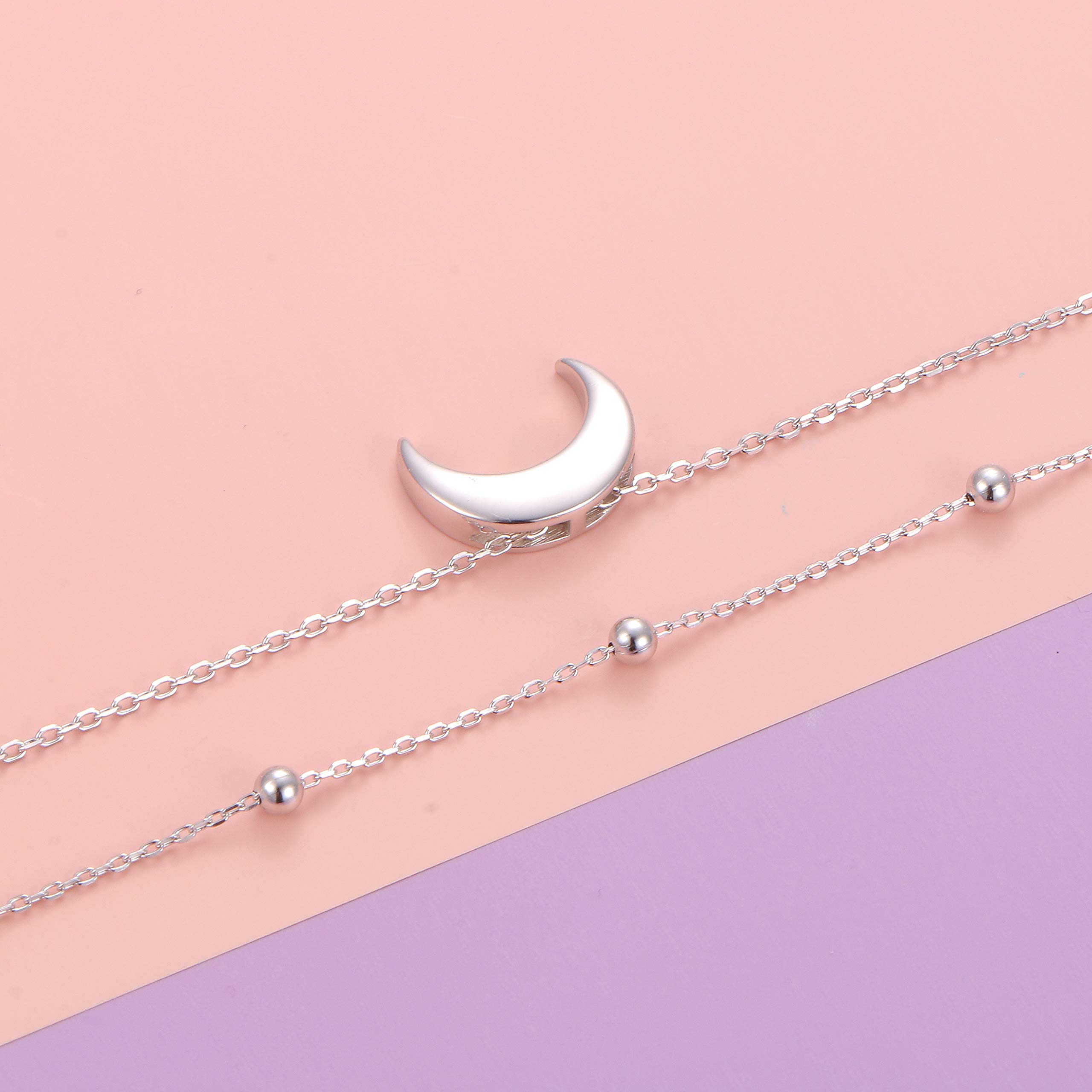 Flyow Halbmond Geschichtete Choker Halskette S925 Sterling Silber Mond Anhänger Schmuck Verstellbare Schlüsselbein Halskette für Damen Mädchen Geburtstagsgeschenke