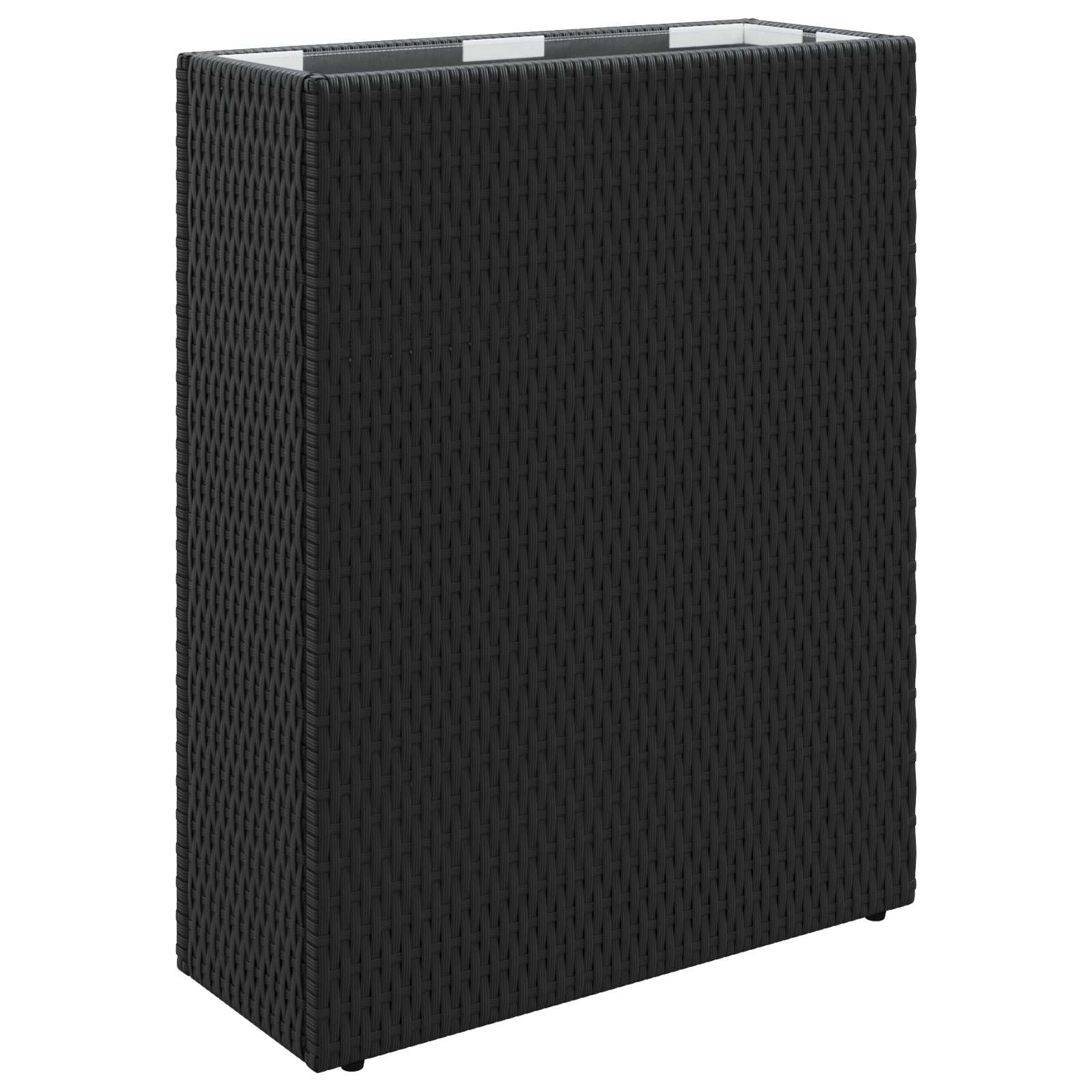 Grand pot noir polyrotin 55x22x70 cm rectangulaire pour plantes extérieur avec sac nylon