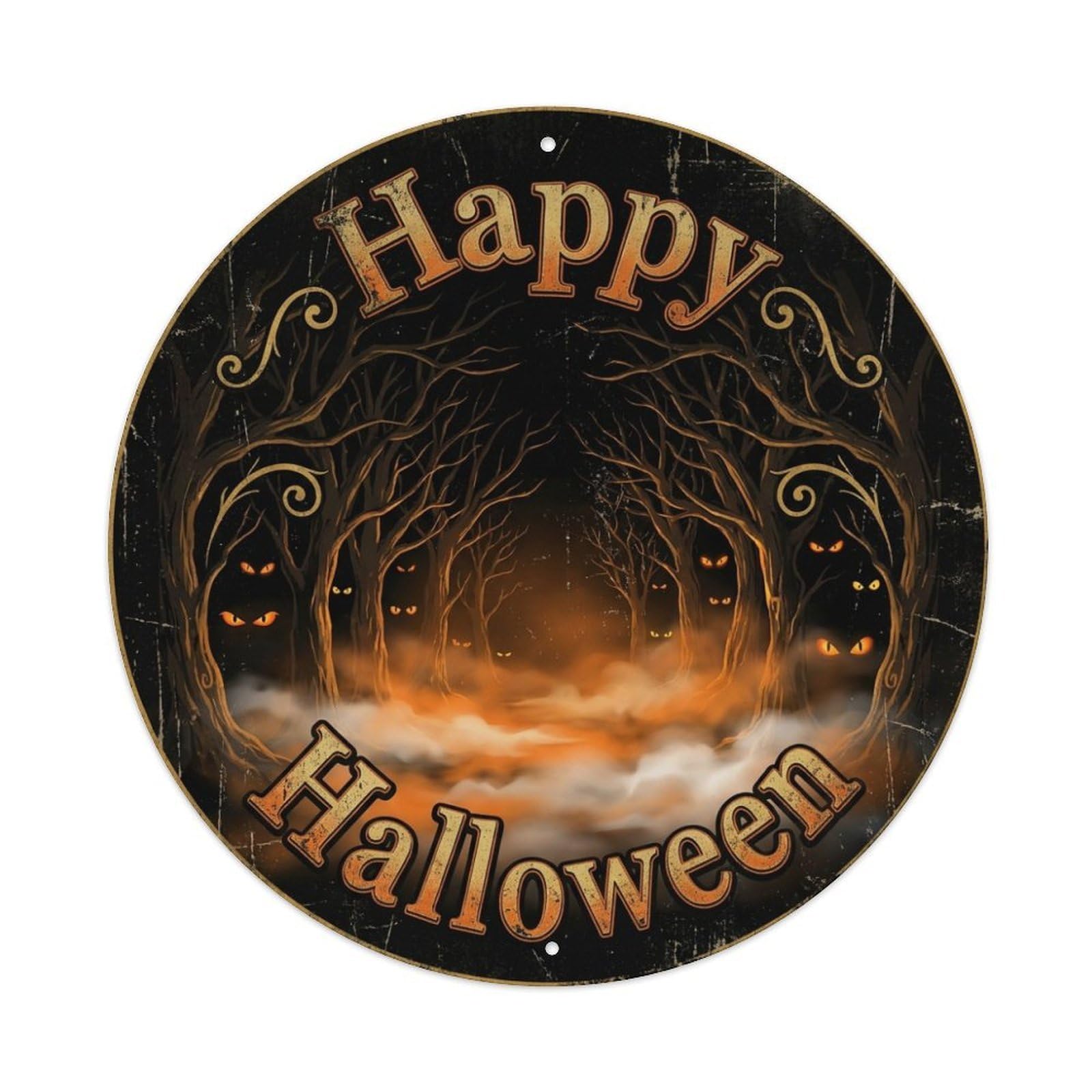 Forest Fog Happy Halloween Positive Saying Metal Tin Sign