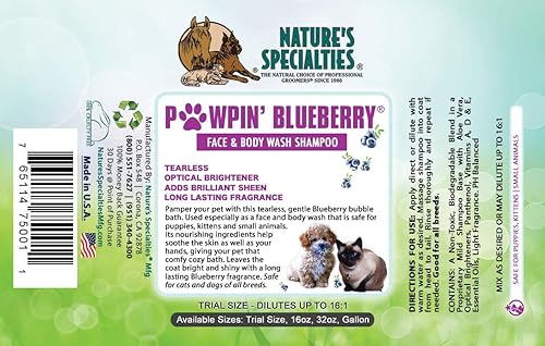 Miniatura 2 de Nature's Specialties Pawpin' Blueberry Ultra Concentrado Dog Face and Body Wash para mascotas, hace hasta 16 galones, elección natural para