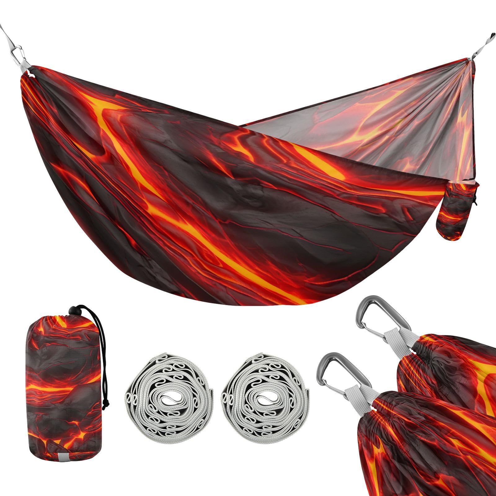 SDMKA Magma Textured Red Camping Hammock, 330 lbs with 2 Tree Straps, Carry Bag, Single Portable Hammock for Outdoor/Indoor, Hiking, Beach, Backpacking, Travel