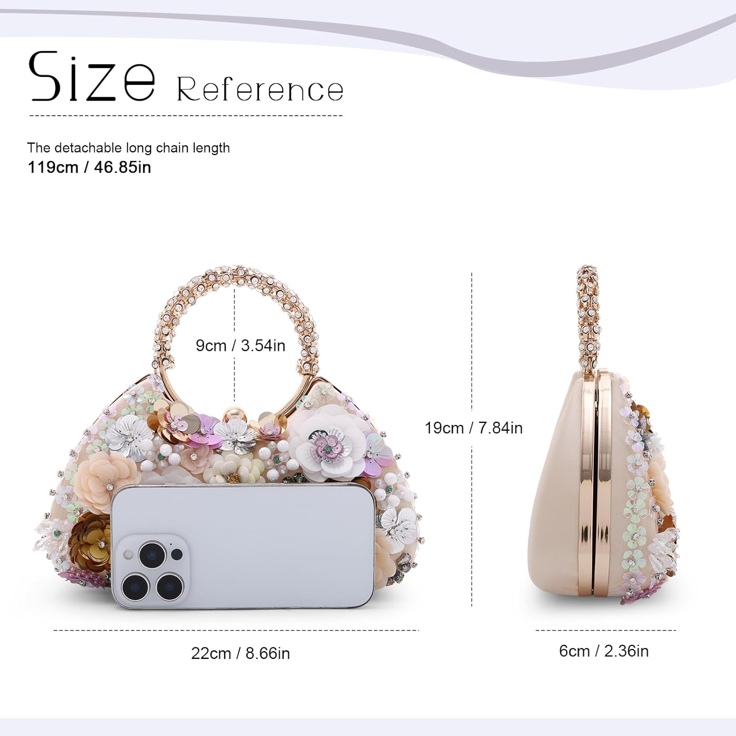 Fecialy Flower Clutch Purse for Women 3D Floral Evening Handbags Rhinestone Shoulder Crossbody Bag Formal Party Bride Wedding