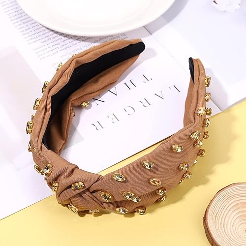 Vista 27 de NVENF Diademas anudadas con diamantes de imitación para mujer, diademas con cuentas de cristal, diadema con nudo superior, diademas de moda