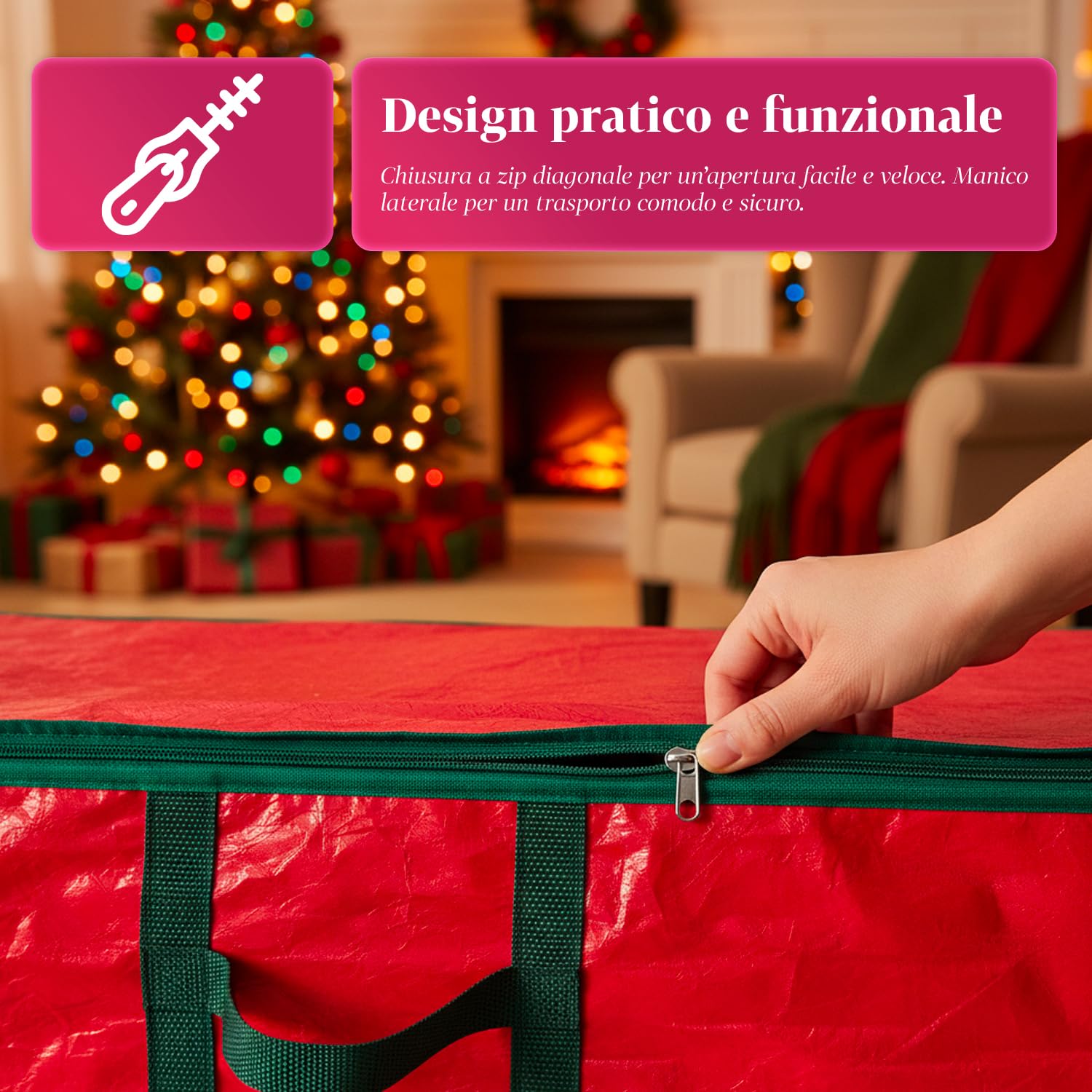 Avilia – Organizer per Addobbi Natalizi in Tessuto Oxford con Zip Robusta e Manici Rinforzati, Perfetto per Conservare Decorazioni Natalizie e Luci, Design Salvaspazio e Facile da Riporre