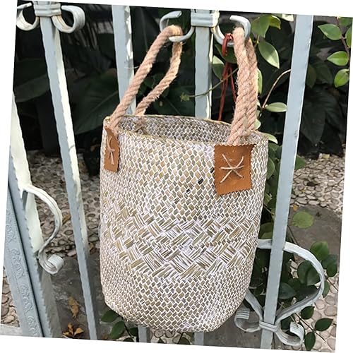Miniatura 8 de NOLITOY Bolsa de ratán para playa, cesta de rota para lavandería, flores de algas marinas, macetas colgantes para interiores, cesta de frutas de