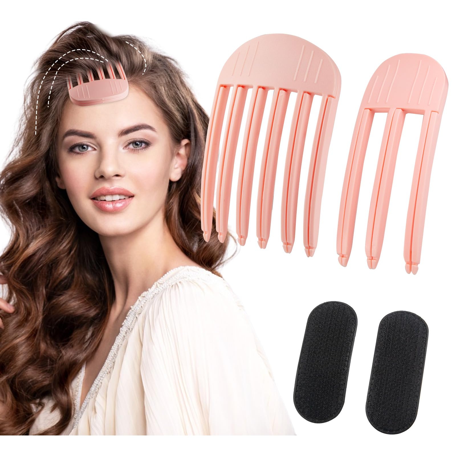 BEYONGME 4PCS Volumizing Hair Clips, Pink Hair Curl Clips Barrettes for Fluffy Bangs, Root Clips for Curly Hair Volume, Easy High Crown Volumizer Tool