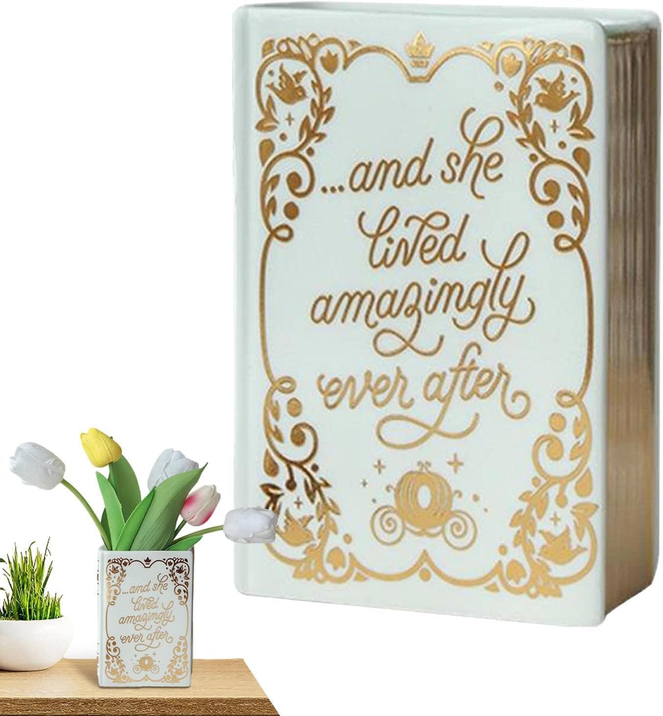 Book Shaped Decorative Vase, Vintage Book Shaped Vase In Ceramic, Flower in Bright Colors, Modern Decorative for Home Centrepieces Bookshelf Living Room Bedroom Flower Store