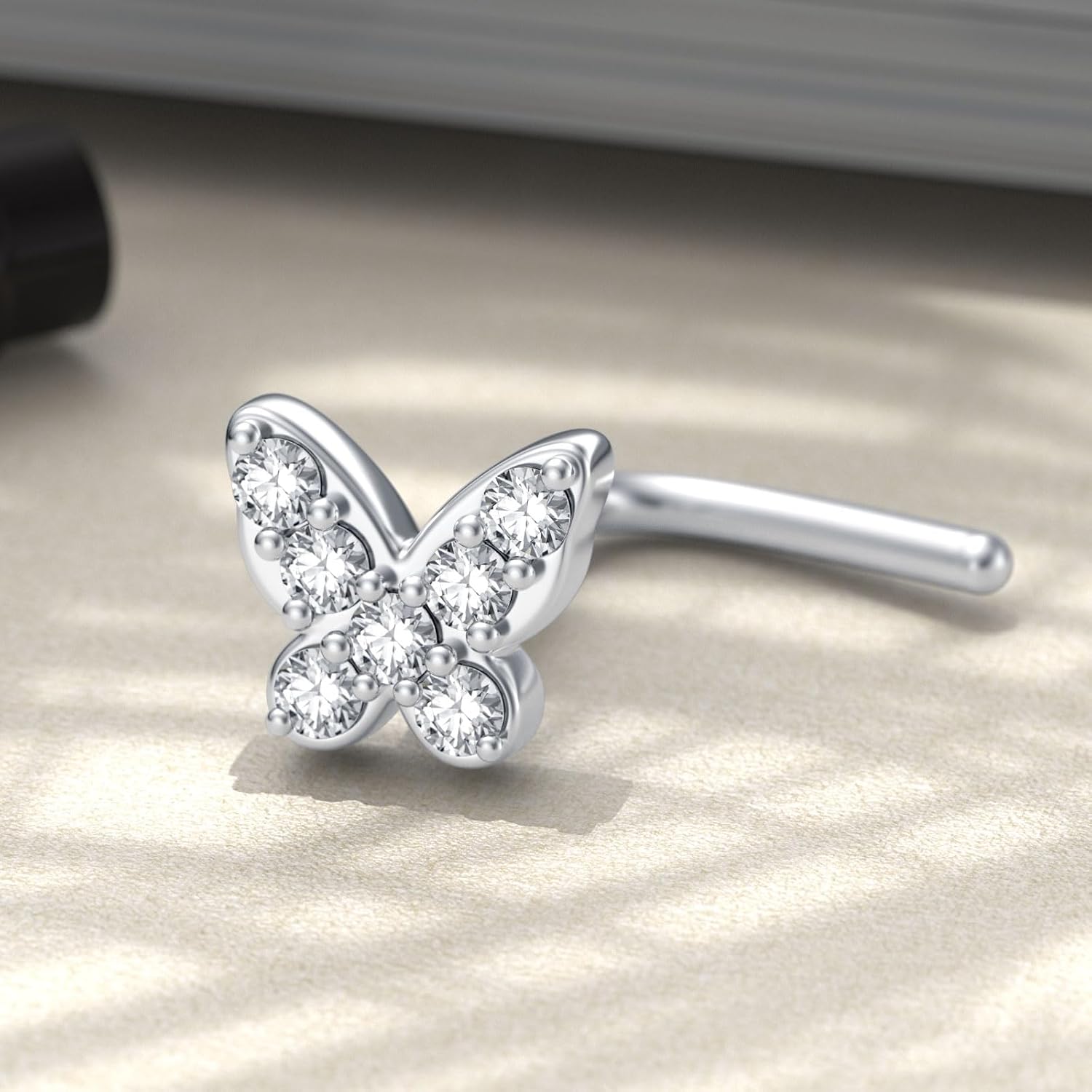 LWXIE Diamond Heart/Star/Butterfly Nose Ring Stud for Women 925 Sterling Silver L Shaped Diamond Nose Studs 20g Nose Piercing Jewelry with Lab Grown Diamonds