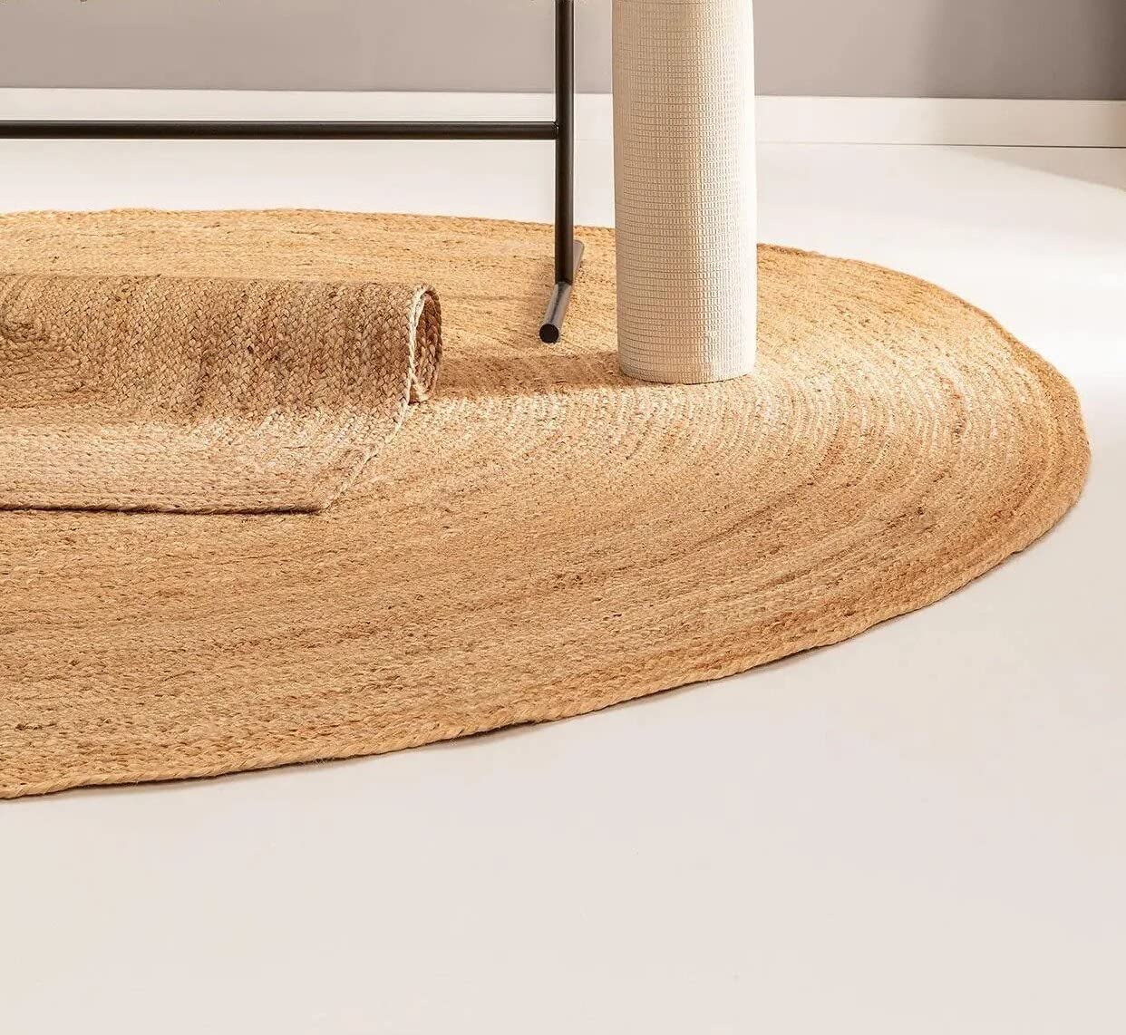 Tapis Rond en Jute Naturelle, Tapis de Jute - 100% Écologique pour Votre Salon, Salle à Manger, Chambres et Cuisines fabriqué en Inde