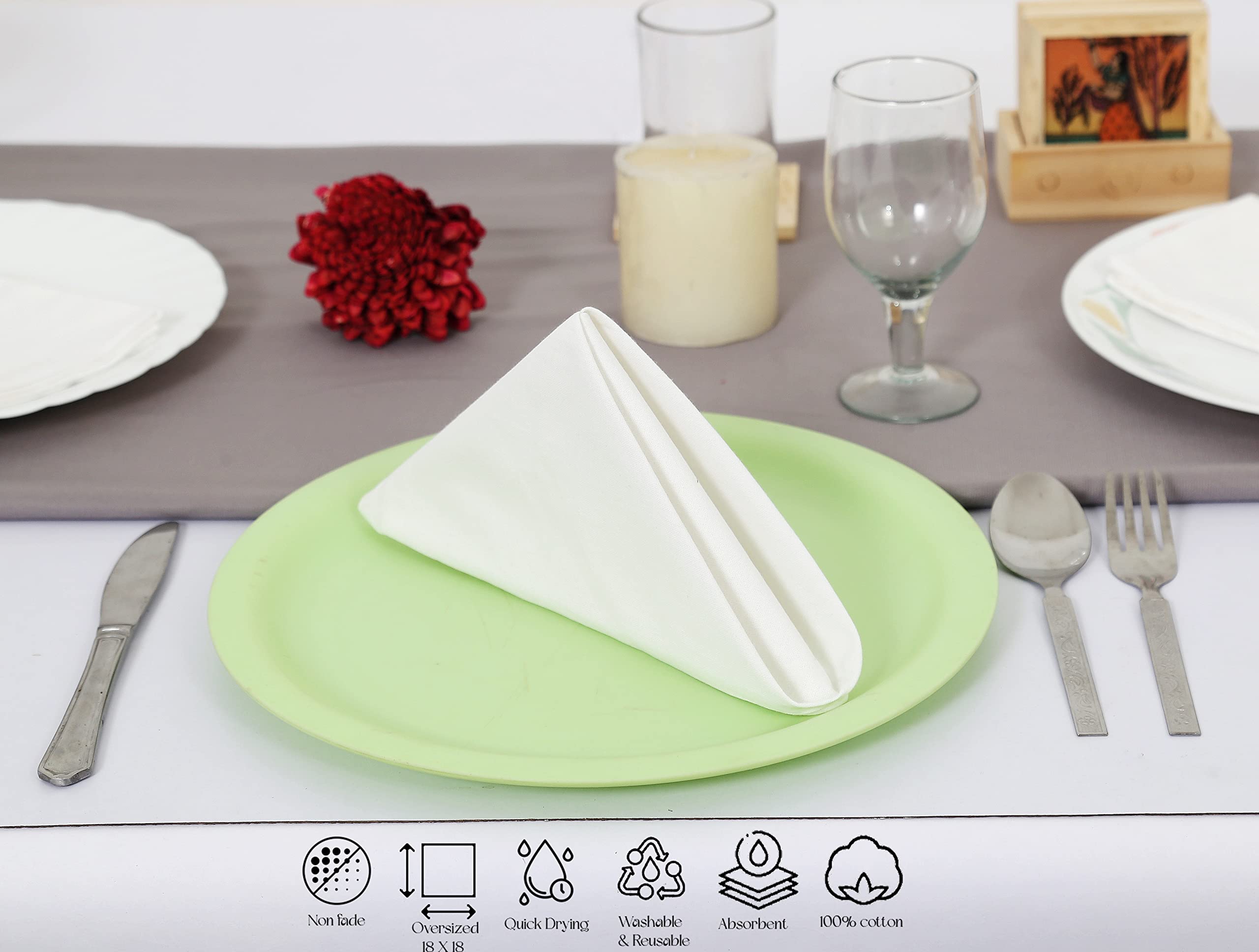 TARAN LIVING Servilletas de Tela Blanca 100% algodón Suave, Lavables, para Fiestas, Manualidades, decoración de Granja, Juego de 12, 18 x 18 Pulgadas