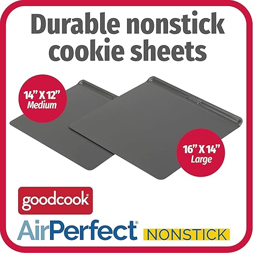 GoodCook AirPerfect Medium & Large 2pk Insulated Nonstick Baking Cookie Sheets: Carbon Steel Bakeware Set