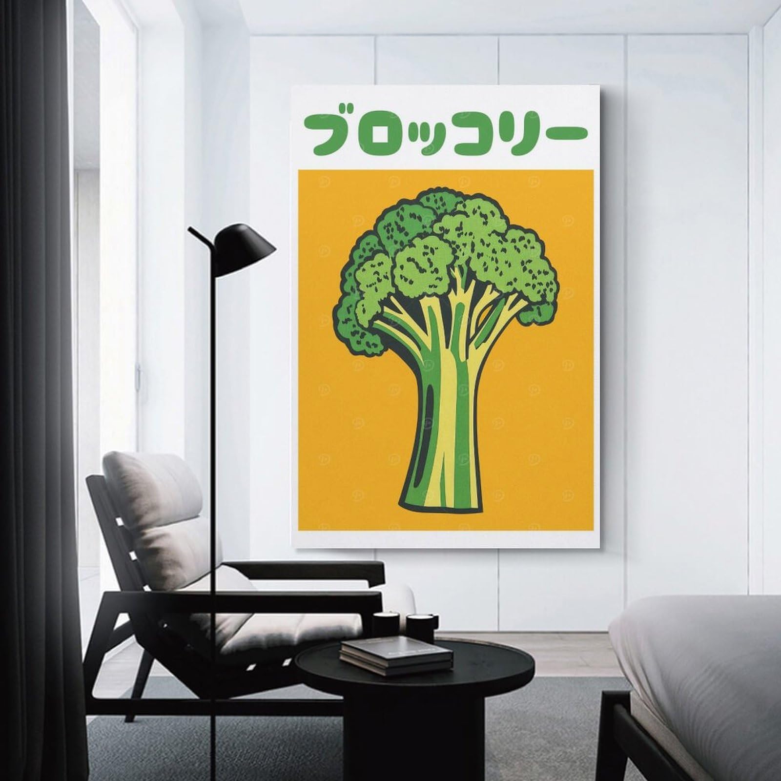 Junmoney Unframe-Style-6 Canvas Wall Decor Broccoli Illustration Retro Japanese Food Art Print, 12X18inch(30X45cm), For Flats, Guest Rooms Or Compact Rooms, Wall Decor With Flexible Room Appeal