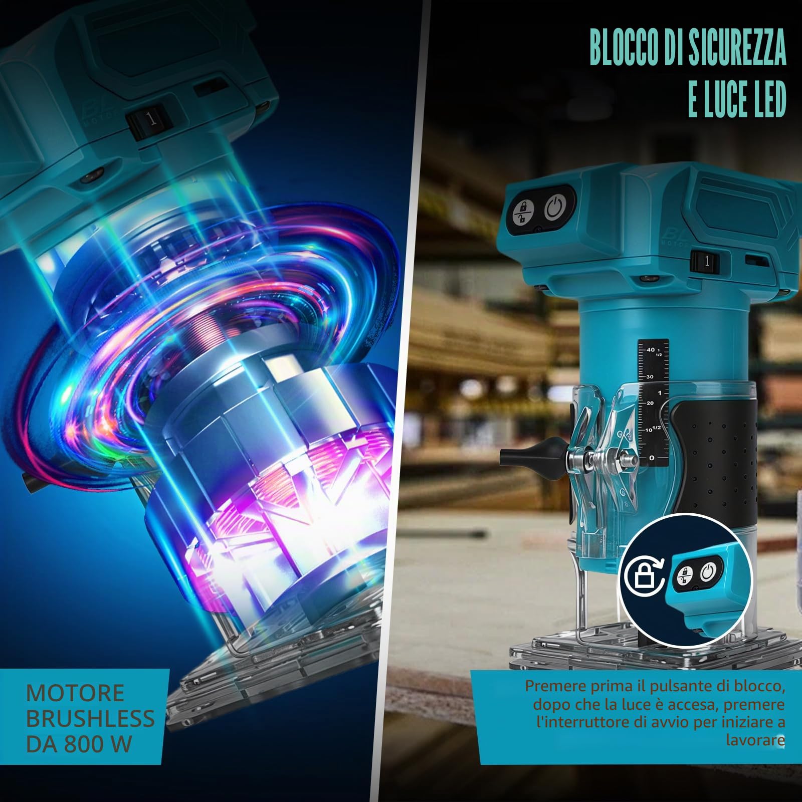 Fresatrice a Batteria 5 Velocità per Makita 18V (senza Batteria)