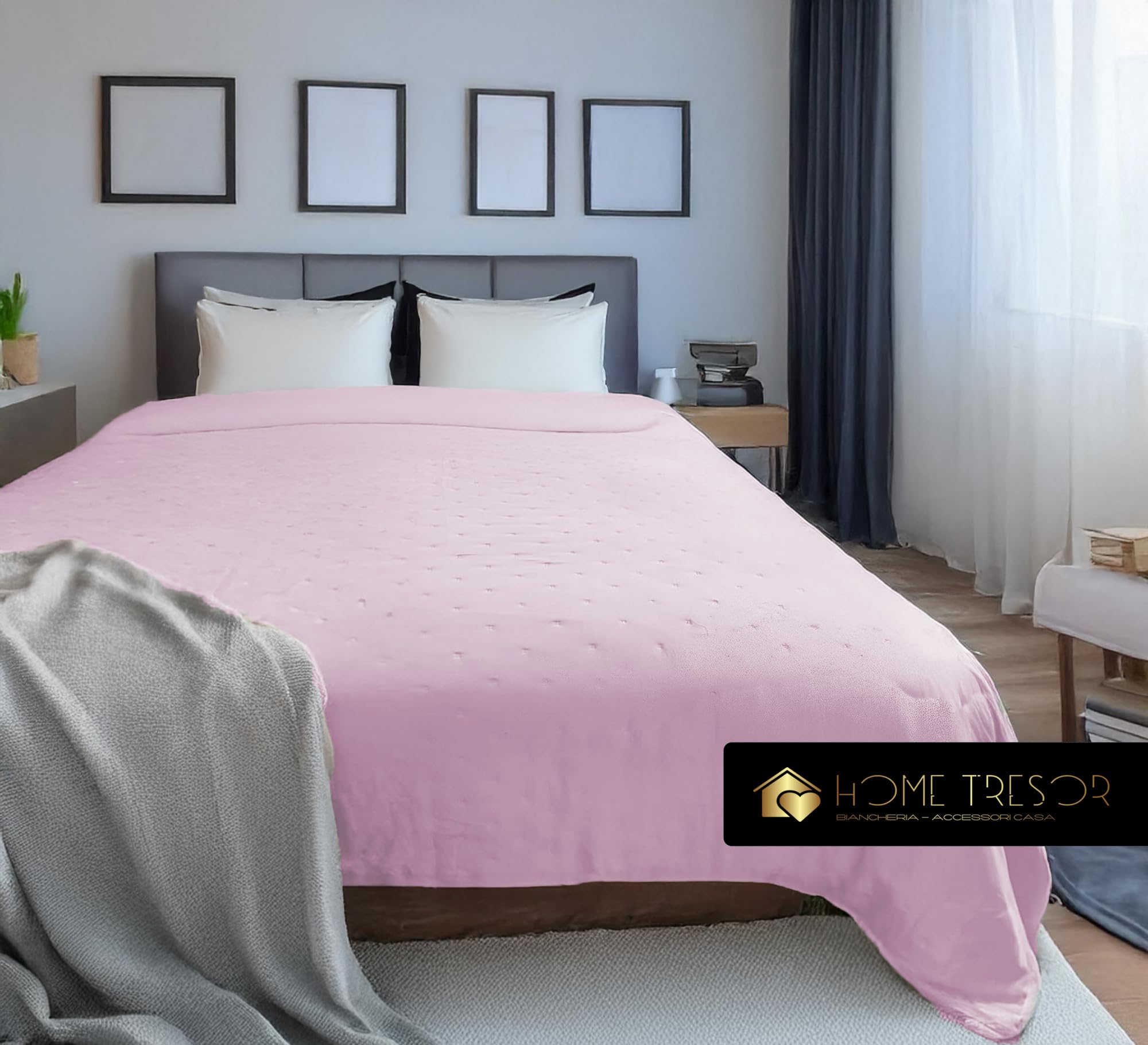 Home Tresor Trapuntino Matrimoniale Primaverile Estivo Copriletto Trapuntato Imbottito Autunnale Mezza Stagione Super Soffice Quilt Trapunta Leggera Certificato OEKO-TEX 2 Piazze mod. SOFT - Lilla