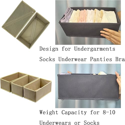 Miniatura 8 de Sock Drawer Organizer 3 Pack - Collapsible Fabric Storage Bins for Underwear Divider, Small Closet Organizers with 3 Compartments, Khaki
