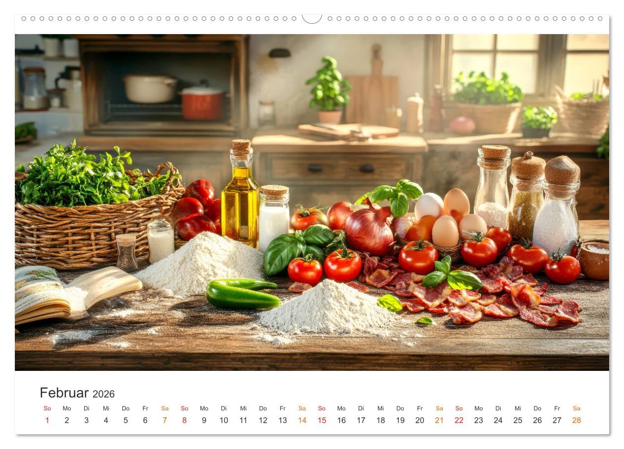 Küchenkalender - Momente voller Schönheit (Wandkalender 2026 DIN A2 quer), CALVENDO Monatskalender: Die Lust auf Kochen, Backen und Genießen. (CALVENDO Lifestyle)