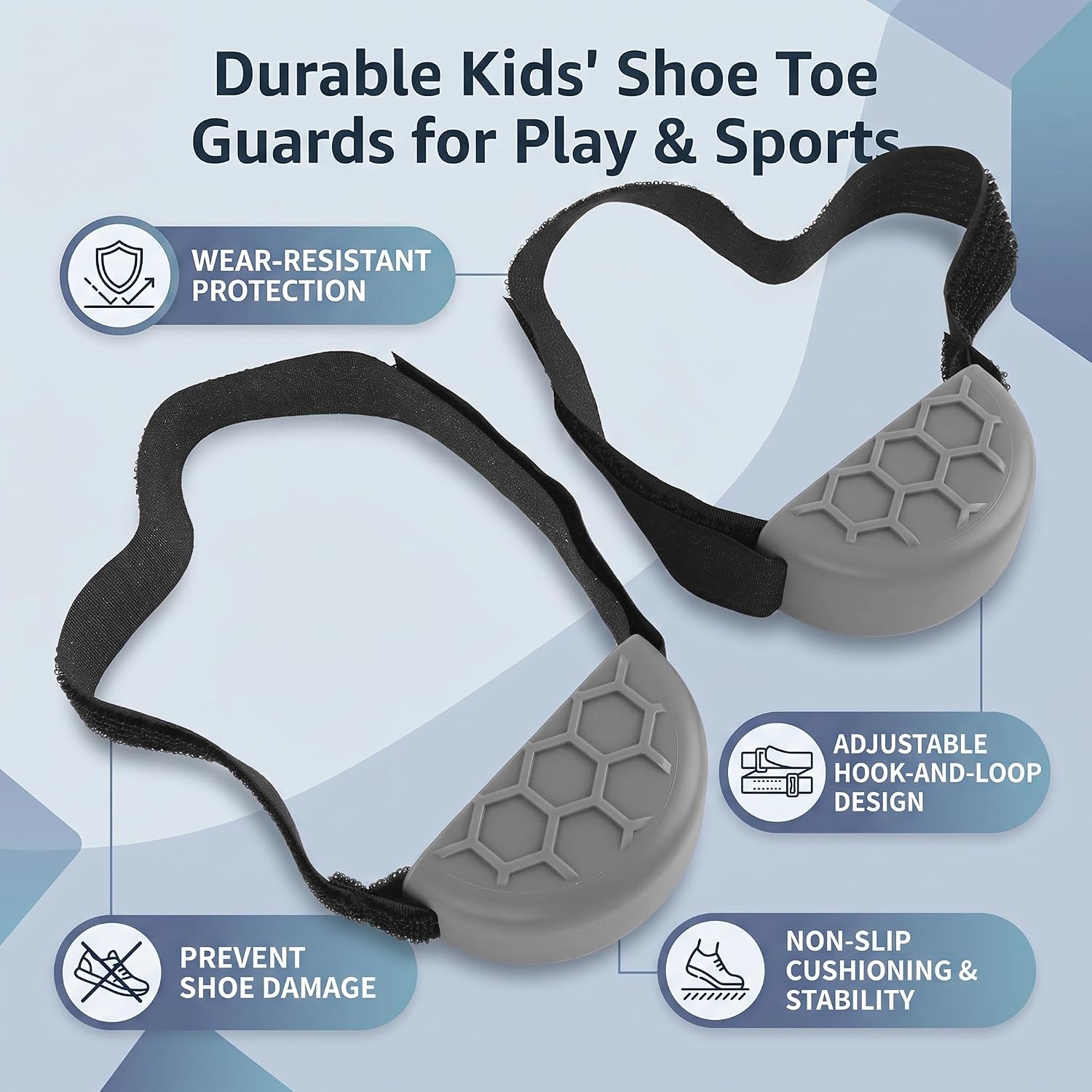 SUNGOOYUE 2 Sport Shoe Toe Guards, Wear Kids Shoe Toe Protectors, Non Slip Footwear Cover for Children with Adjustable Hook and Loop image 2