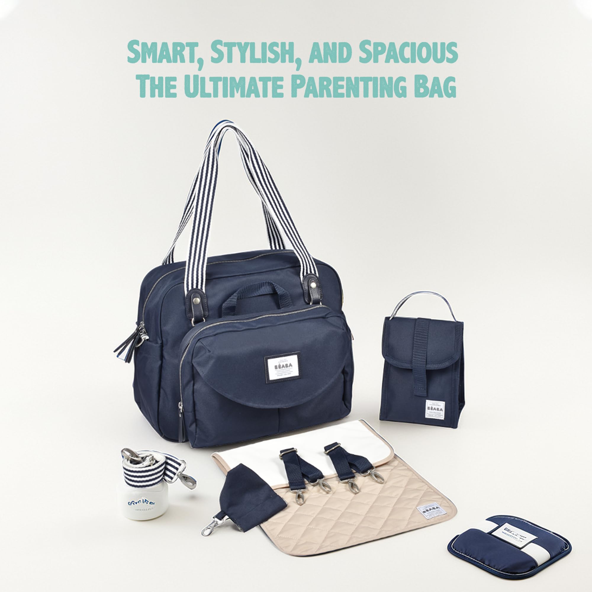 BÉABA Borsa Fasciatoio Genève II Borsone Pannolini Materassini Cambio Neonato Modulabile Taschino Isotermico Pasti Sistema Aggancio Passeggino Blu