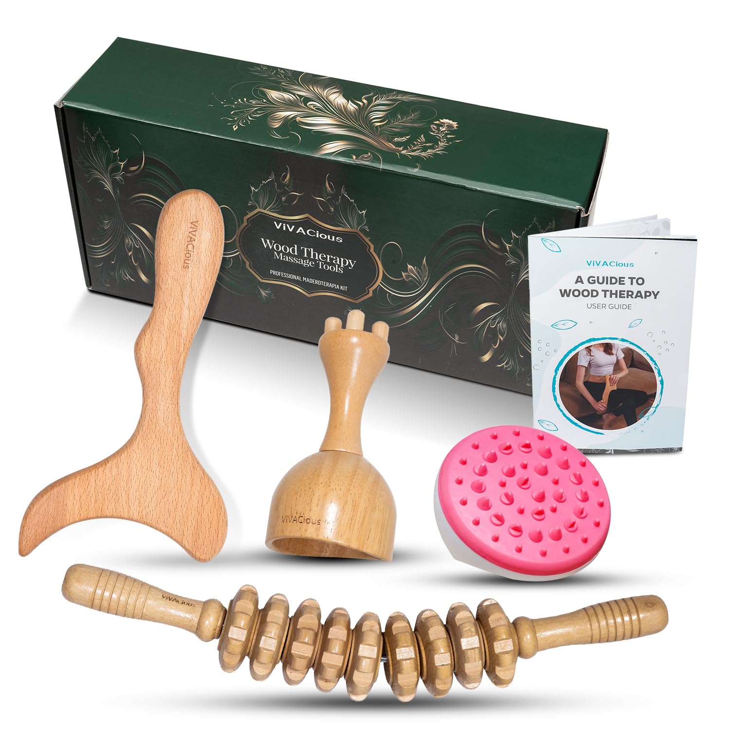 ViVACious3-in-1 Wooden Massage Roller Tools - Professional Cellulite Massager Wood Therapy Massage Tools for Body Shaping, Muscle Pain Relief, Colombiana, Anti-Cellulite, & Body Contouring